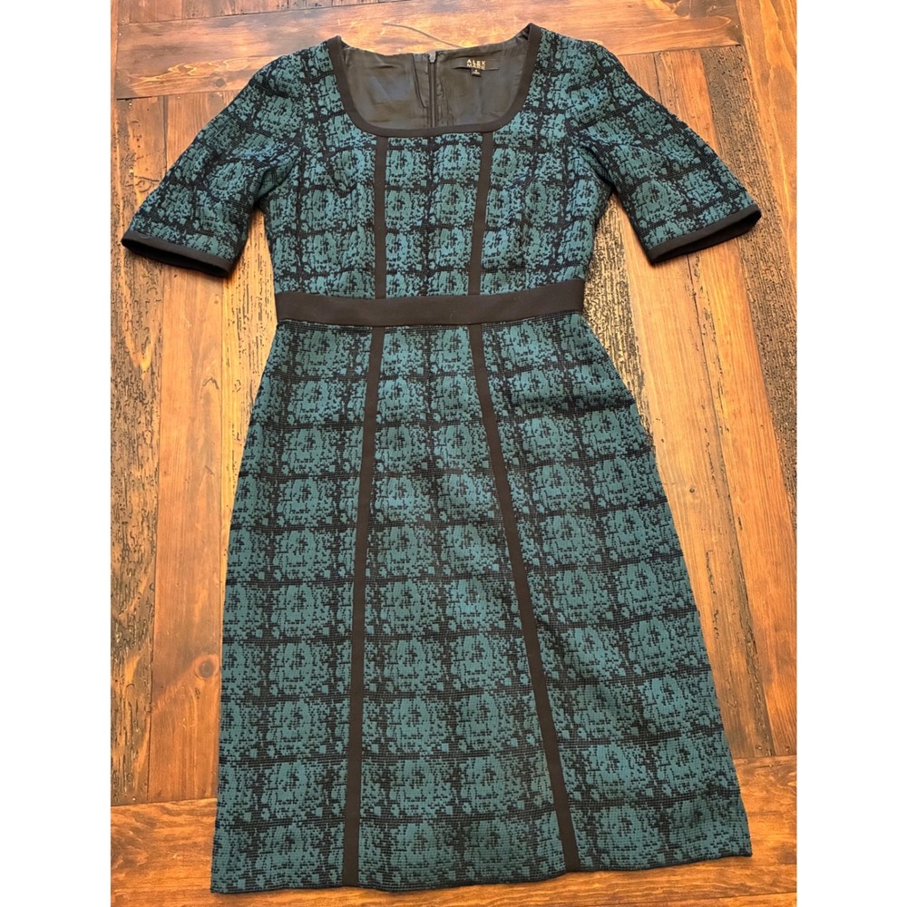 Alex Marie Green Black Plaid Tweed Sheath Dress Women's Career Wedding Party